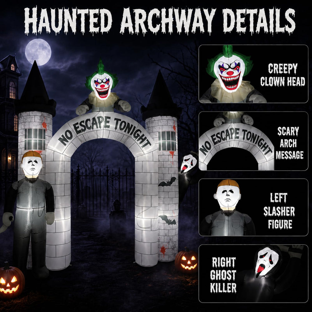 Mowholm 10FT Halloween Inflatable Archway setup with ground stakes