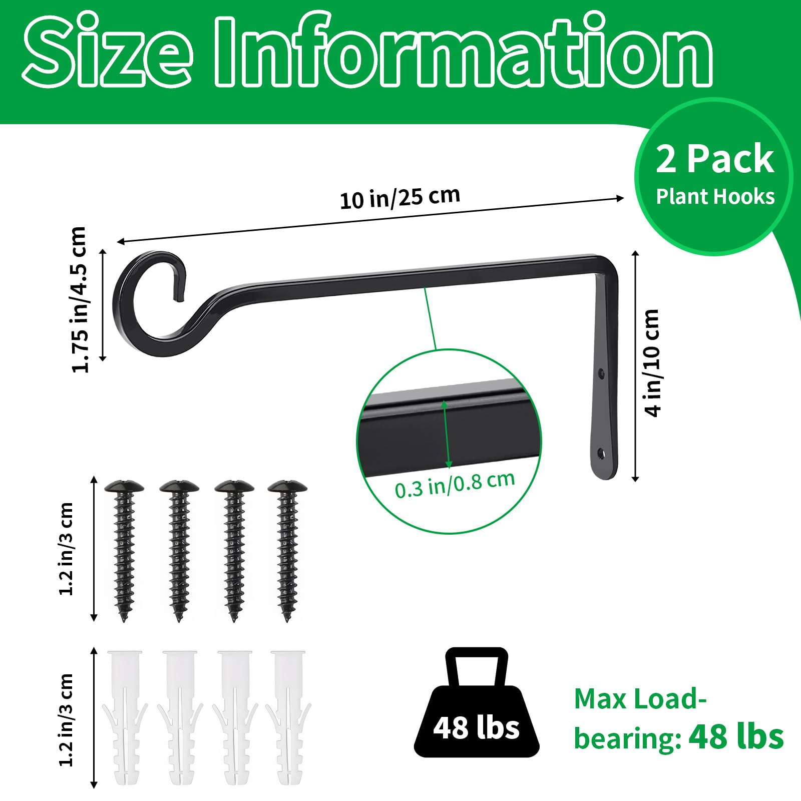 MOWPOG 10 Inch Plant Hanger installation accessories including screws and anchors