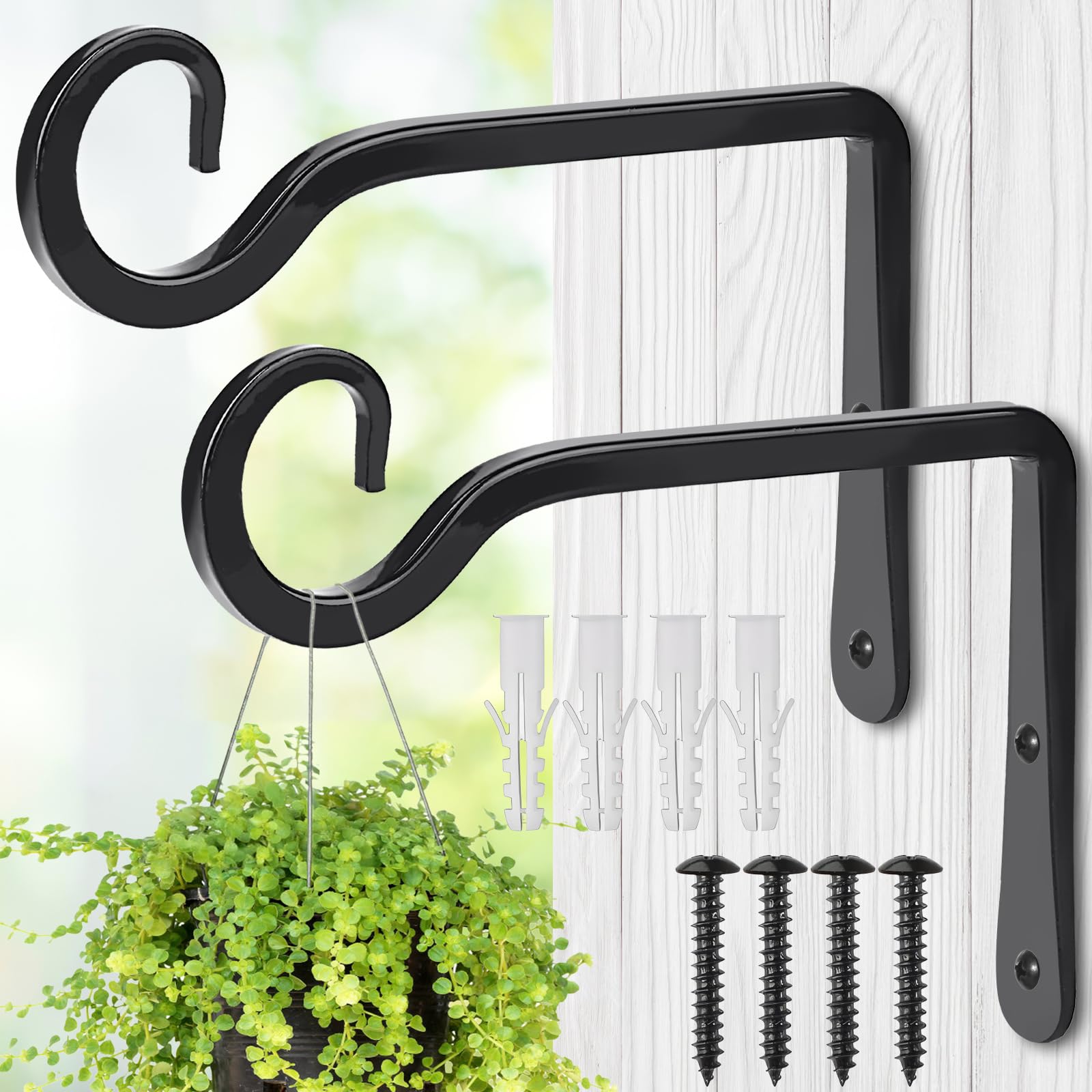 MOWPOG 6 Inch black metal plant hanger front view