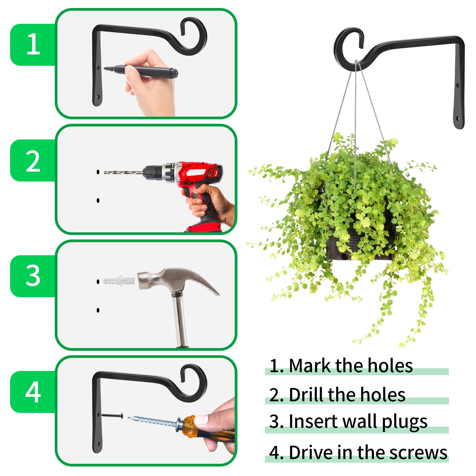 MOWPOG plant hanger displaying wind chimes in a backyard