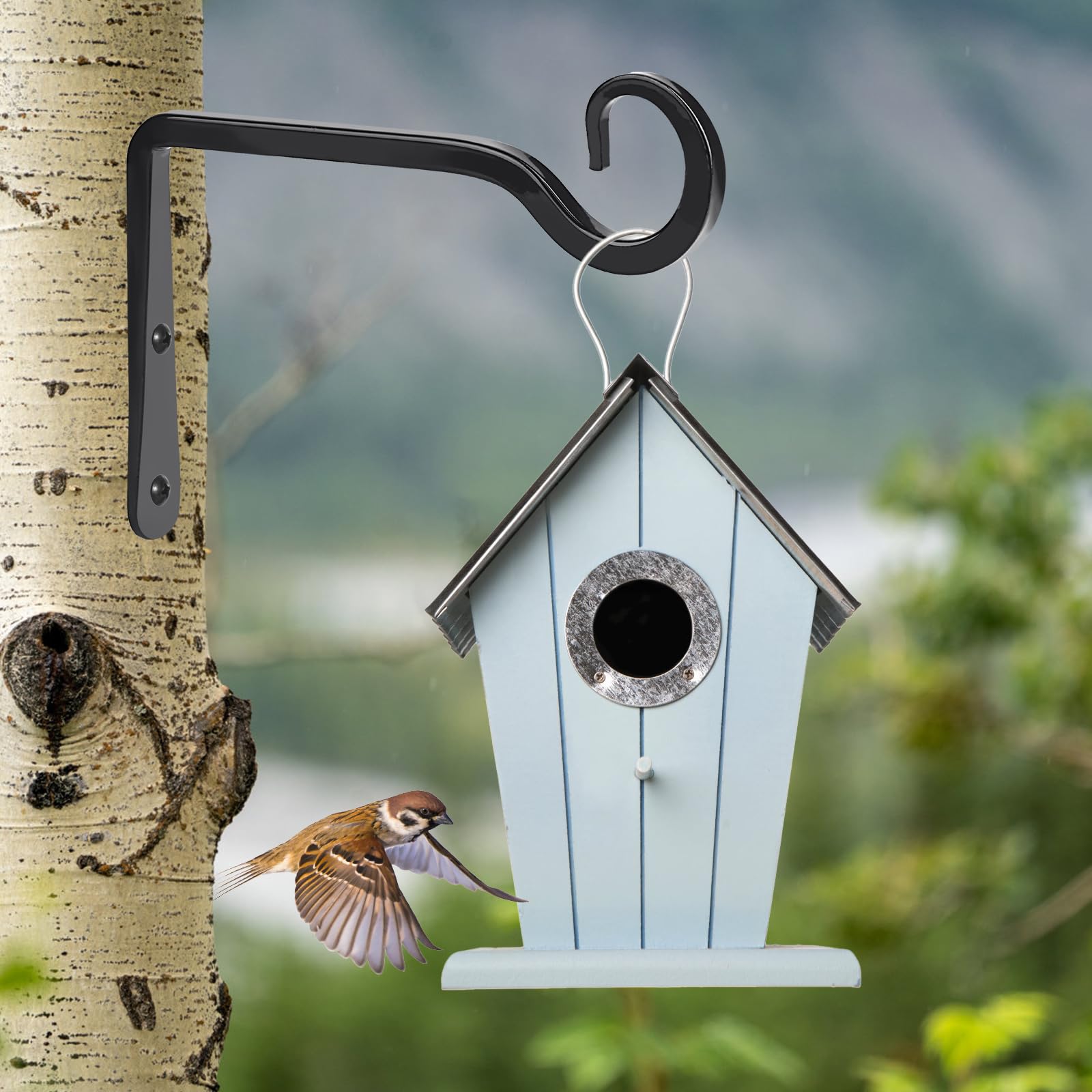 MOWPOG plant hangers installed on a wooden fence post