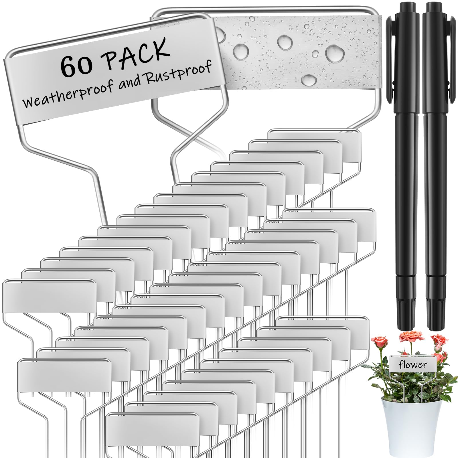 Moxweyeni 60 Pcs Metal Garden Tags with two permanent pens