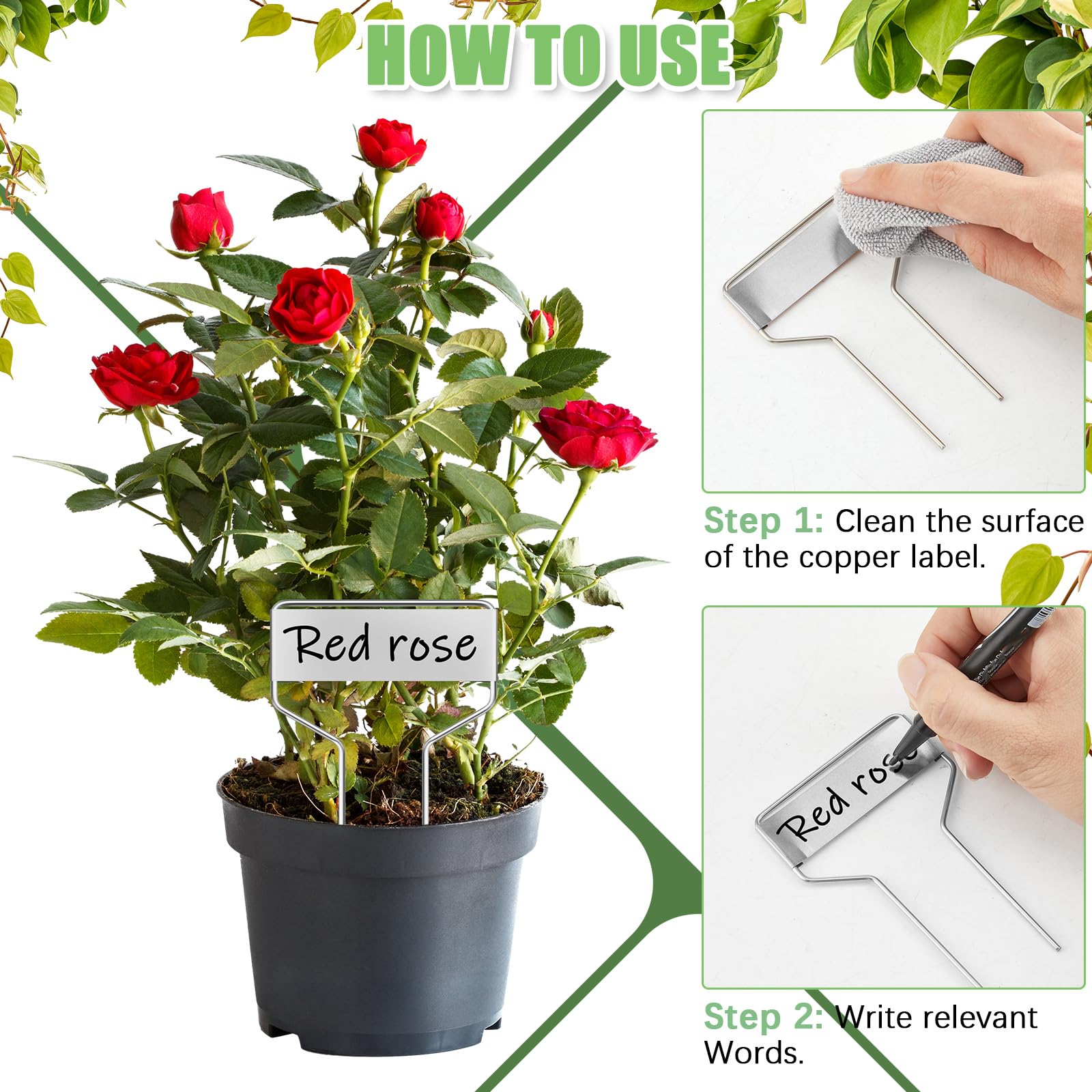 Moxweyeni metal garden tags inserted into soil