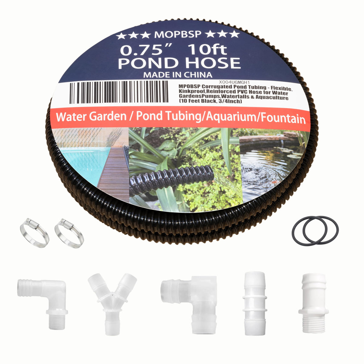 MPOBSP Corrugated Pond Tubing 10 Feet Black front view