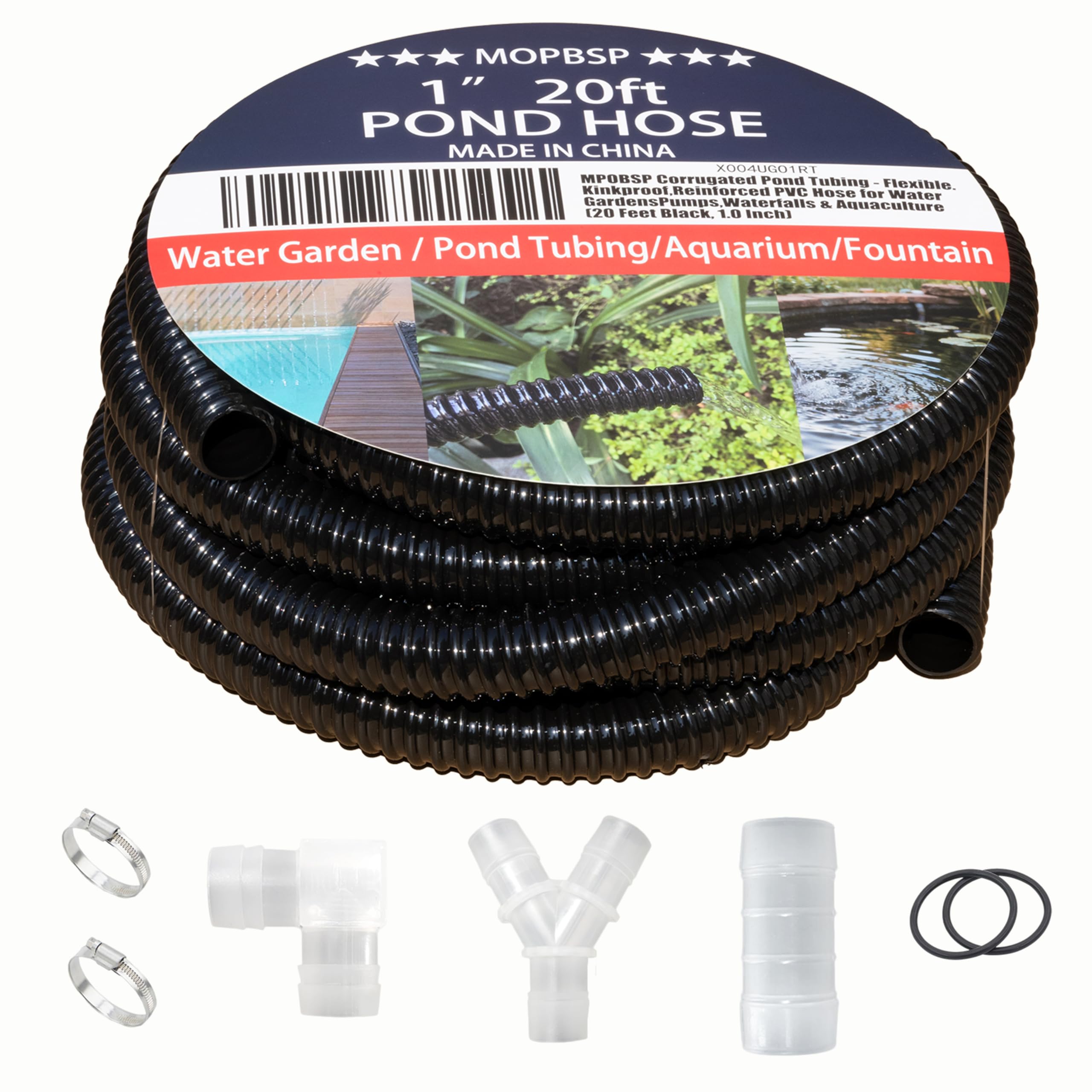 MPOBSP Corrugated Pond Tubing 20 Feet, Black exterior view