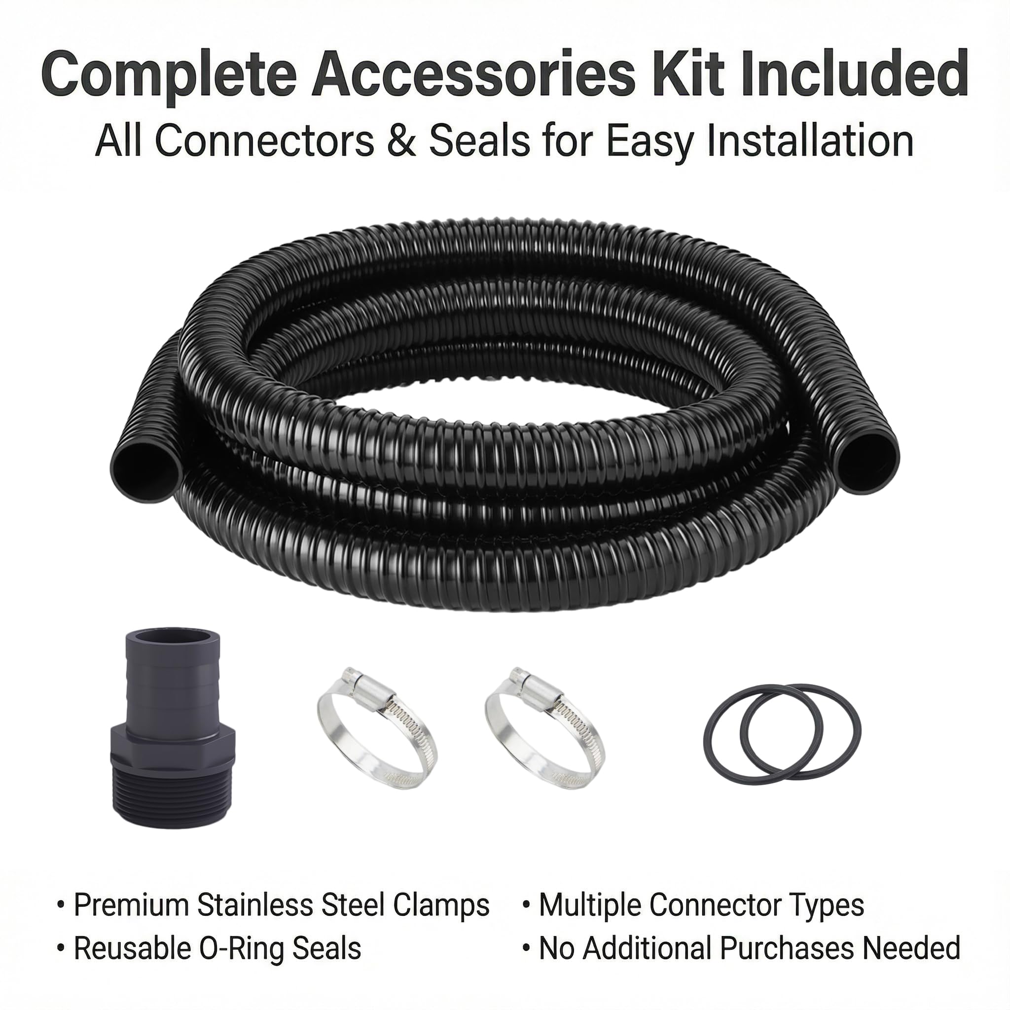MPOBSP Pond Tubing with stainless steel hose clamps