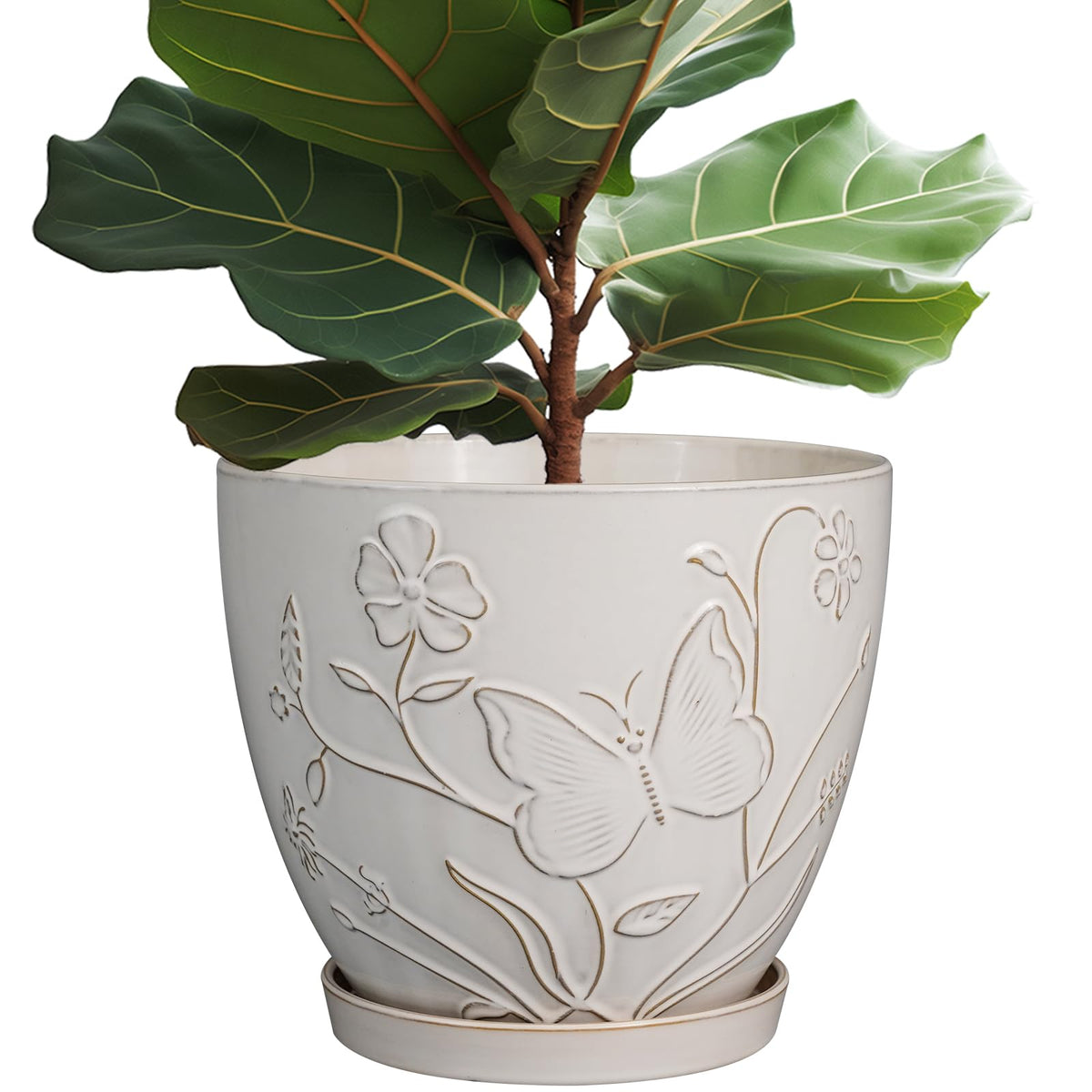 MPotTo 10 Inch Ceramic Planter Pot with Butterflies and Flowers pattern