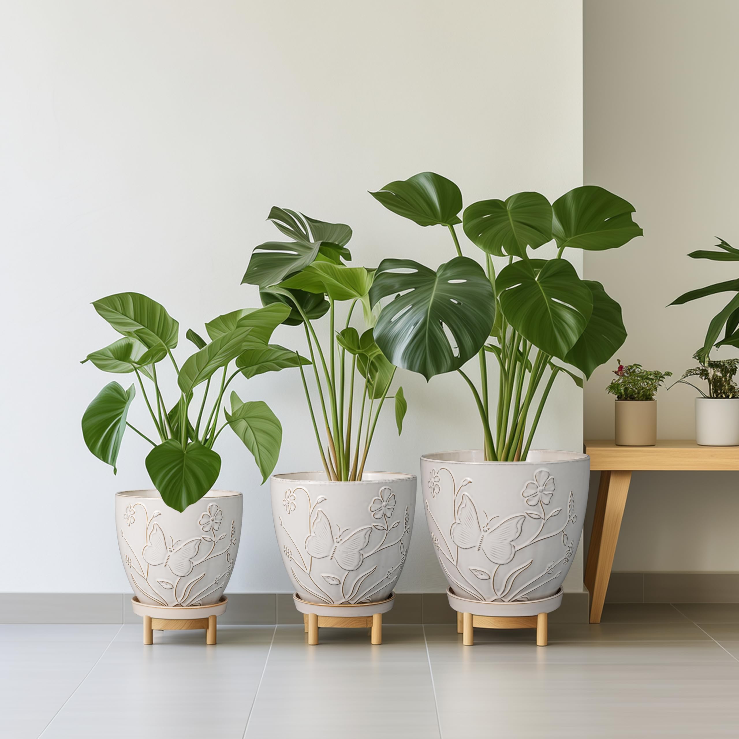 MPotTo Ceramic Planter Pot displayed indoors with decorative plants