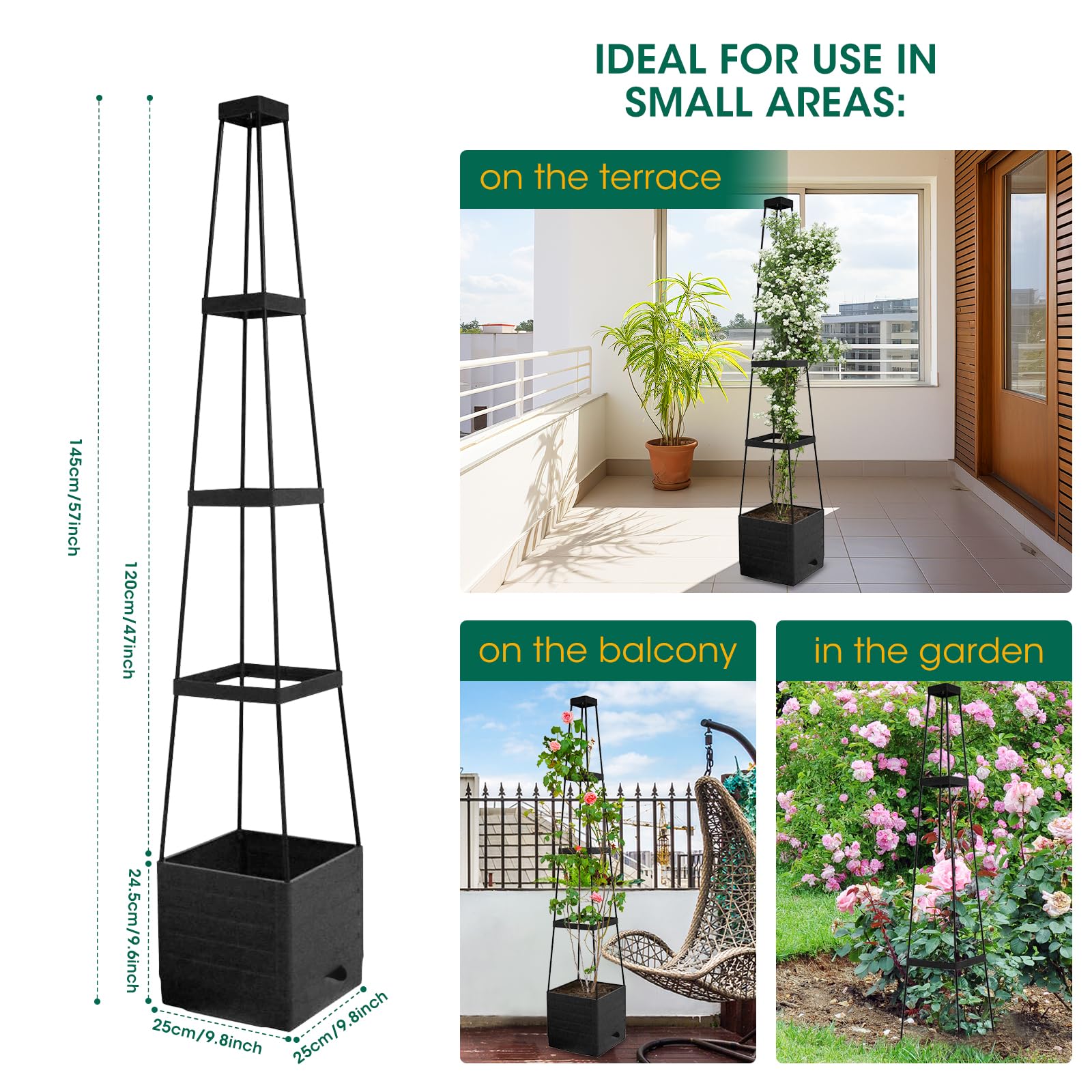 MQFORU raised garden bed trellis with climbing plants