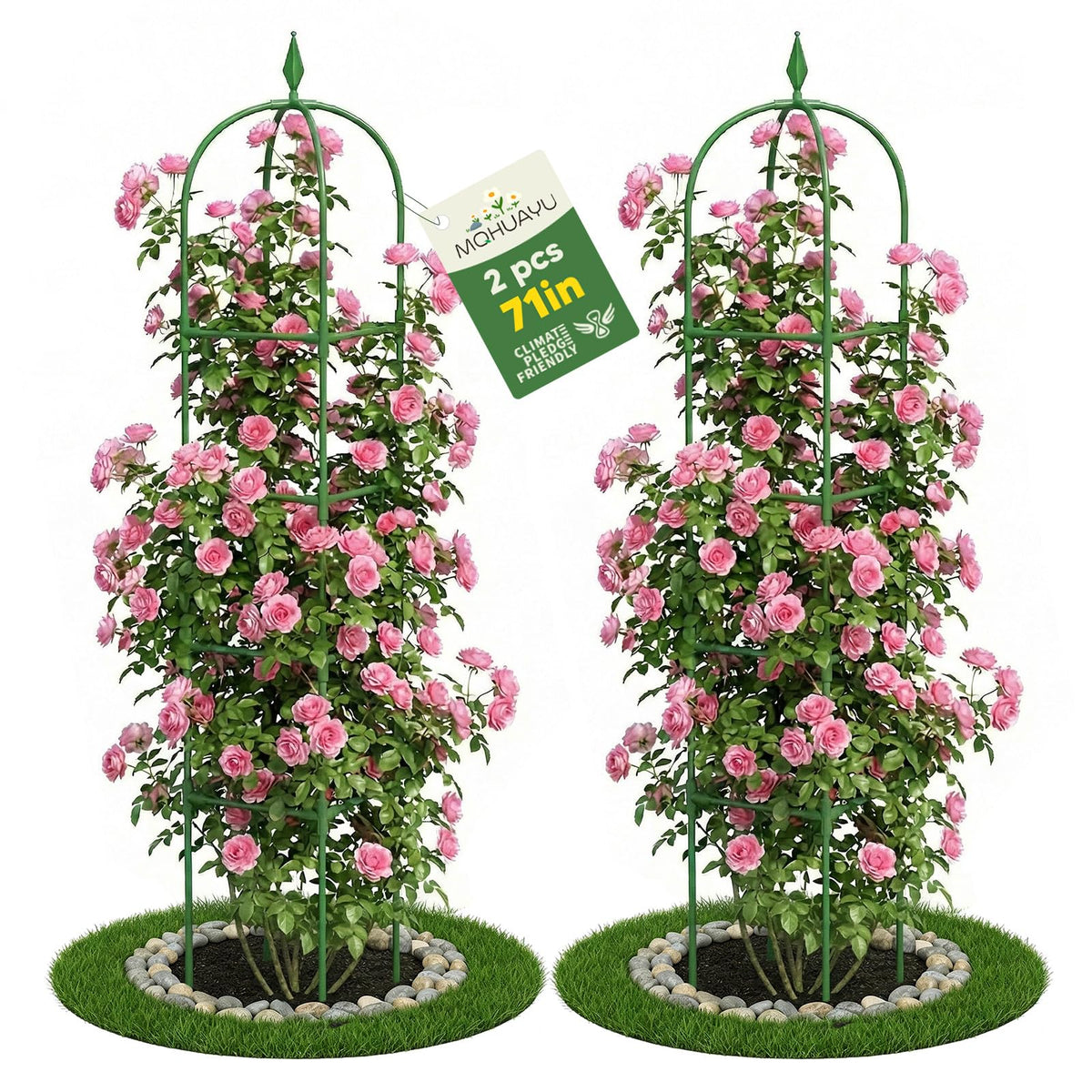 MQHUAYU 6 FT Garden Obelisk Trellis front view in green