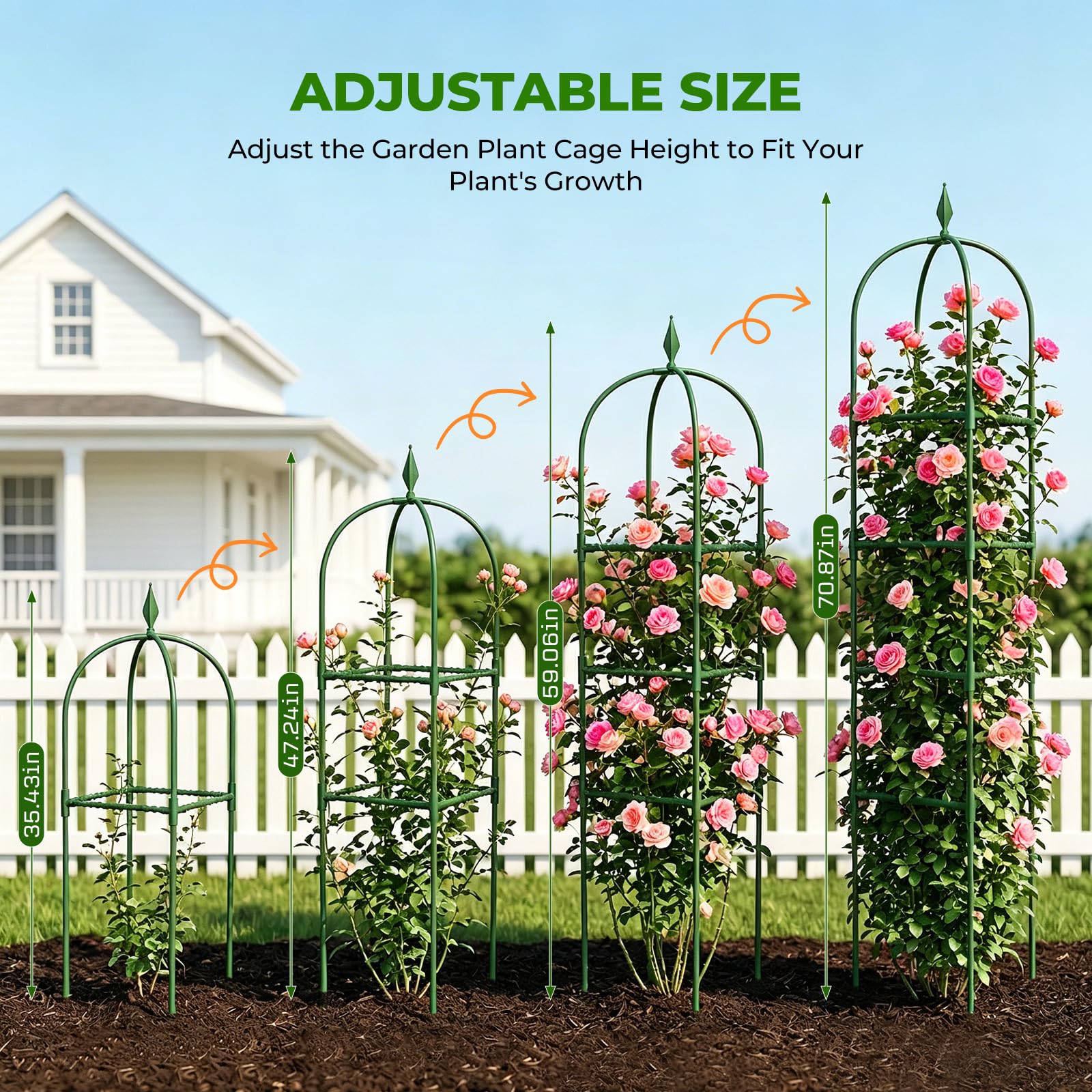 MQHUAYU Garden Obelisk Trellis showing adjustable height feature