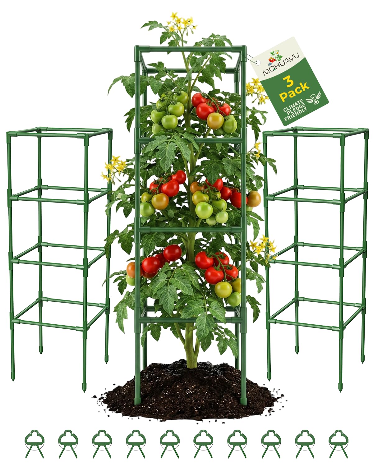 MQHUAYU tomato cage set with three green cages
