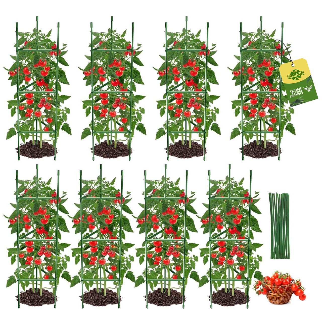 MQJIAZHI 8PCS Tomato Cages assembled in a garden