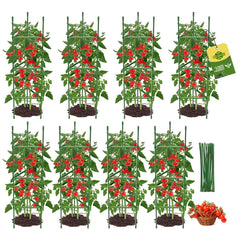 MQJIAZHI 8PCS Tomato Cages assembled in a garden