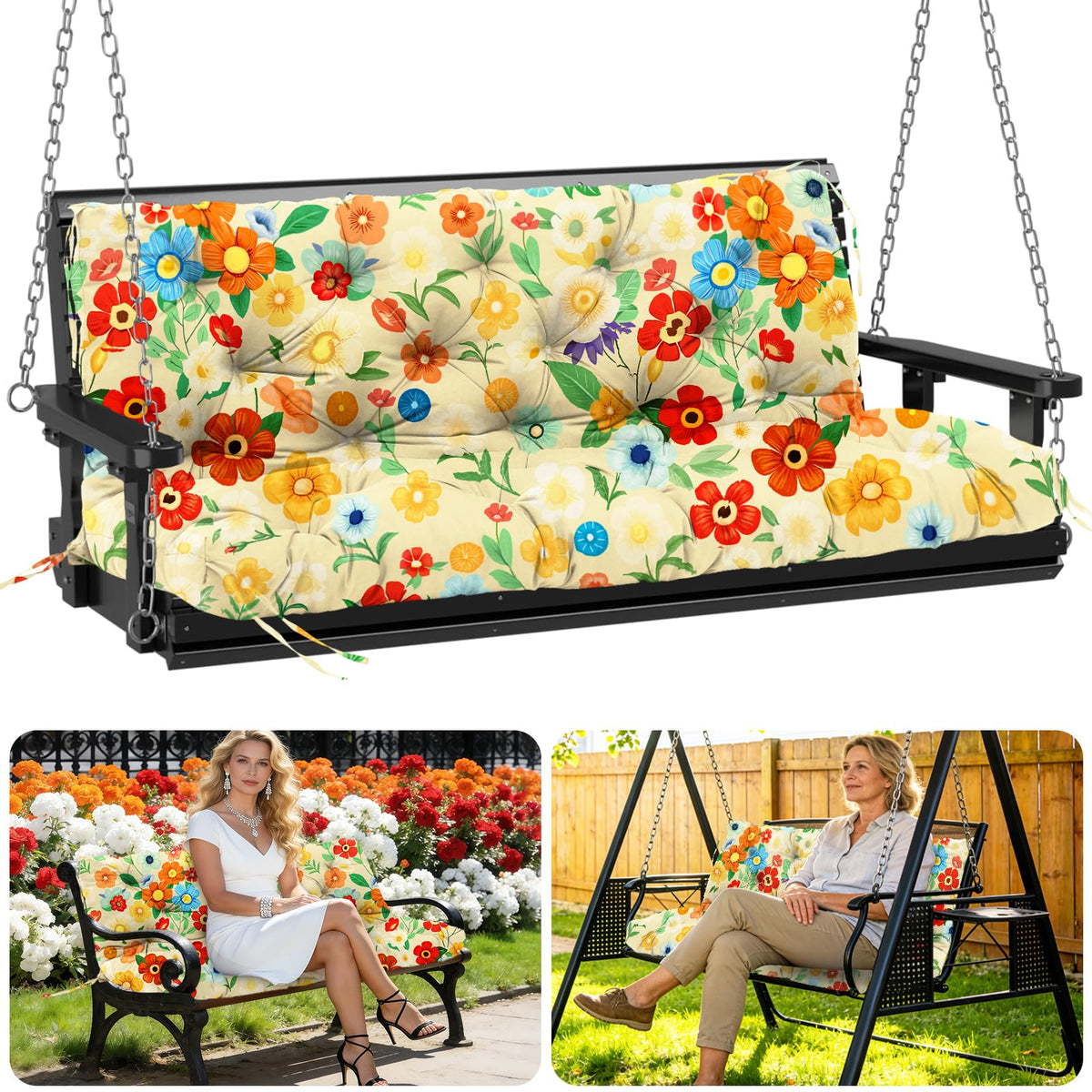 MQSXBF 48x40 porch swing cushion with floral pattern