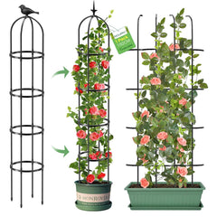 MQUPIN Garden Trellis Obelisk front view with climbing plants
