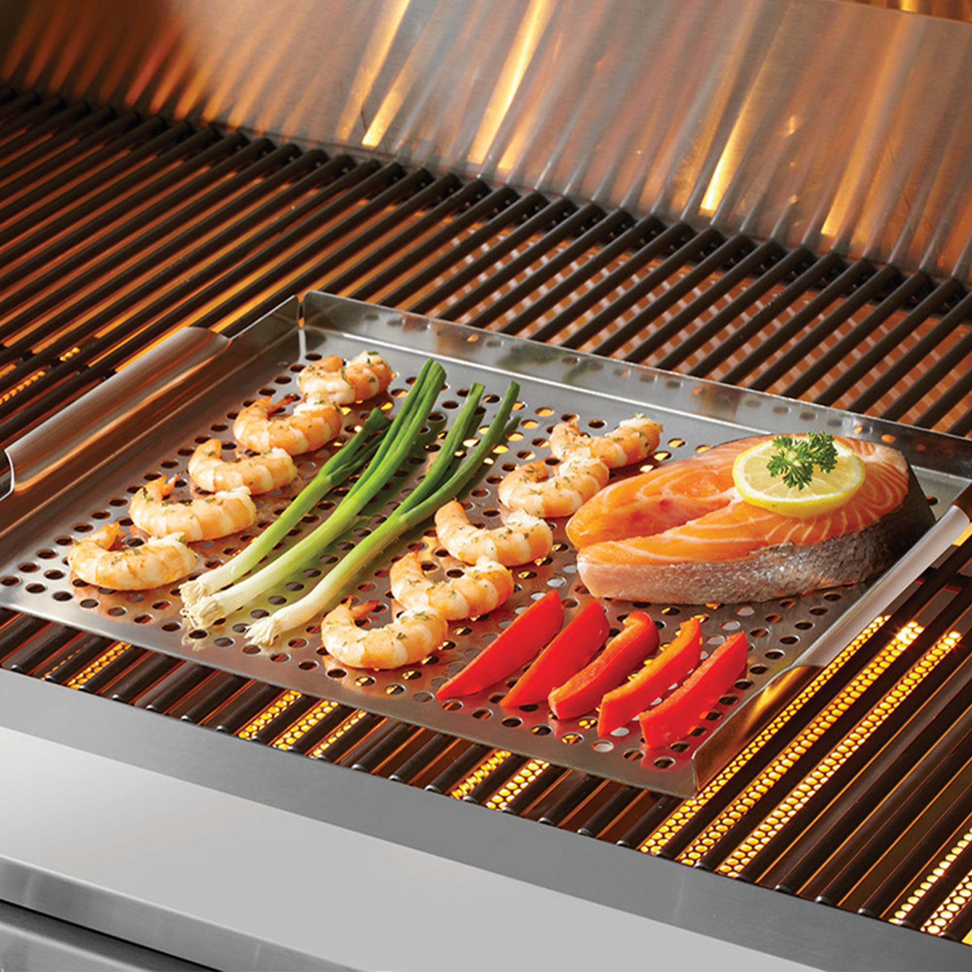 Mr. Bar-B-Q grill topper pan side handles close-up