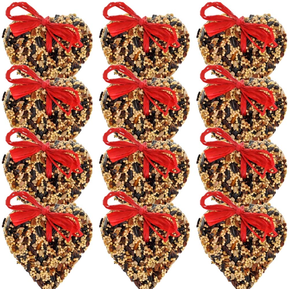 Mr. Bird Little Heart Wild Bird Seed with red raffia hanger