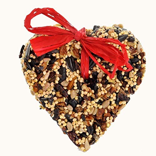 Mr. Bird seed hearts displayed in a garden setting