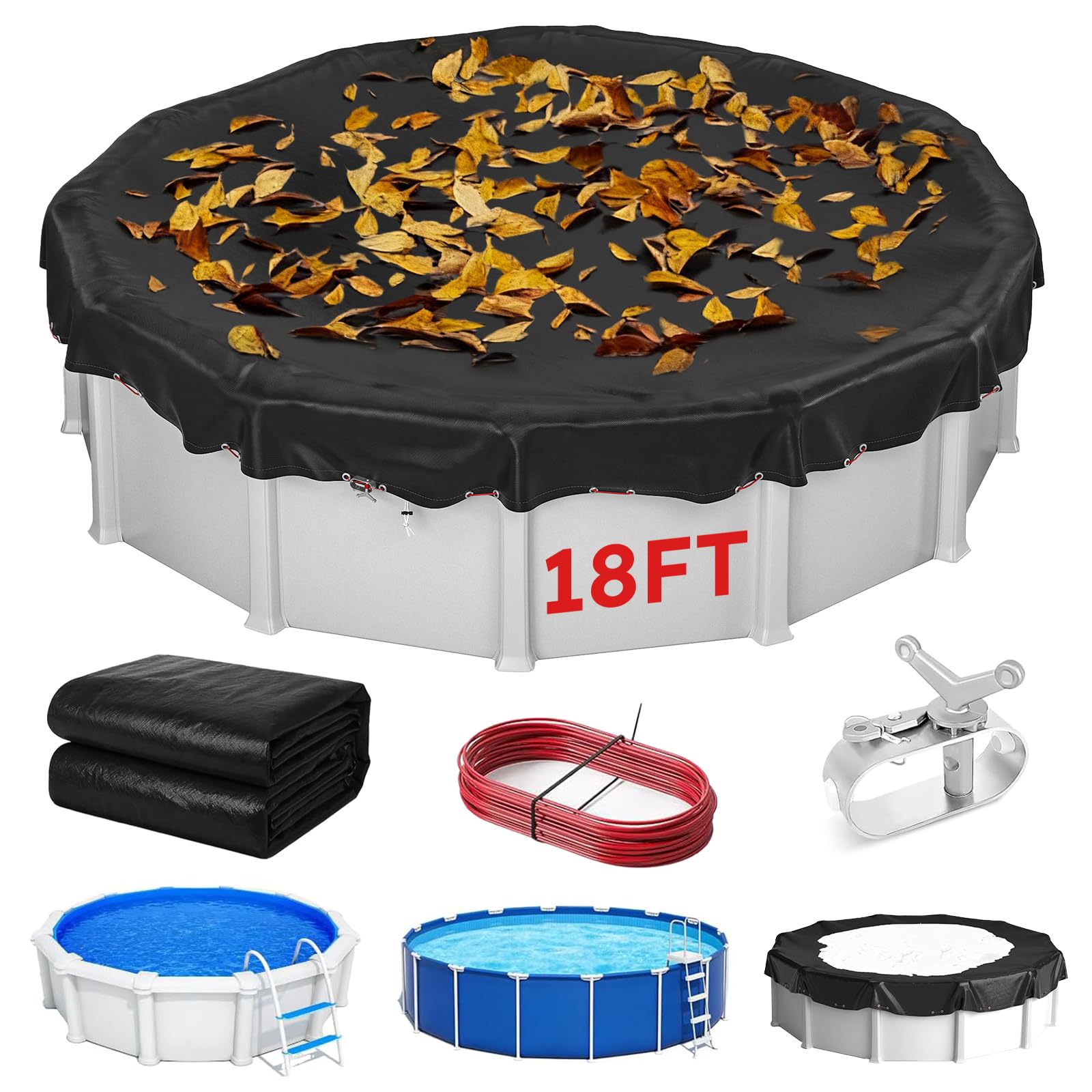 MR. COVER 18 FT Pool Cover for Above Ground Pools, black front view
