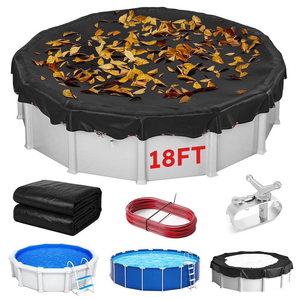 MR. COVER 18 FT Pool Cover for Above Ground Pools, black front view