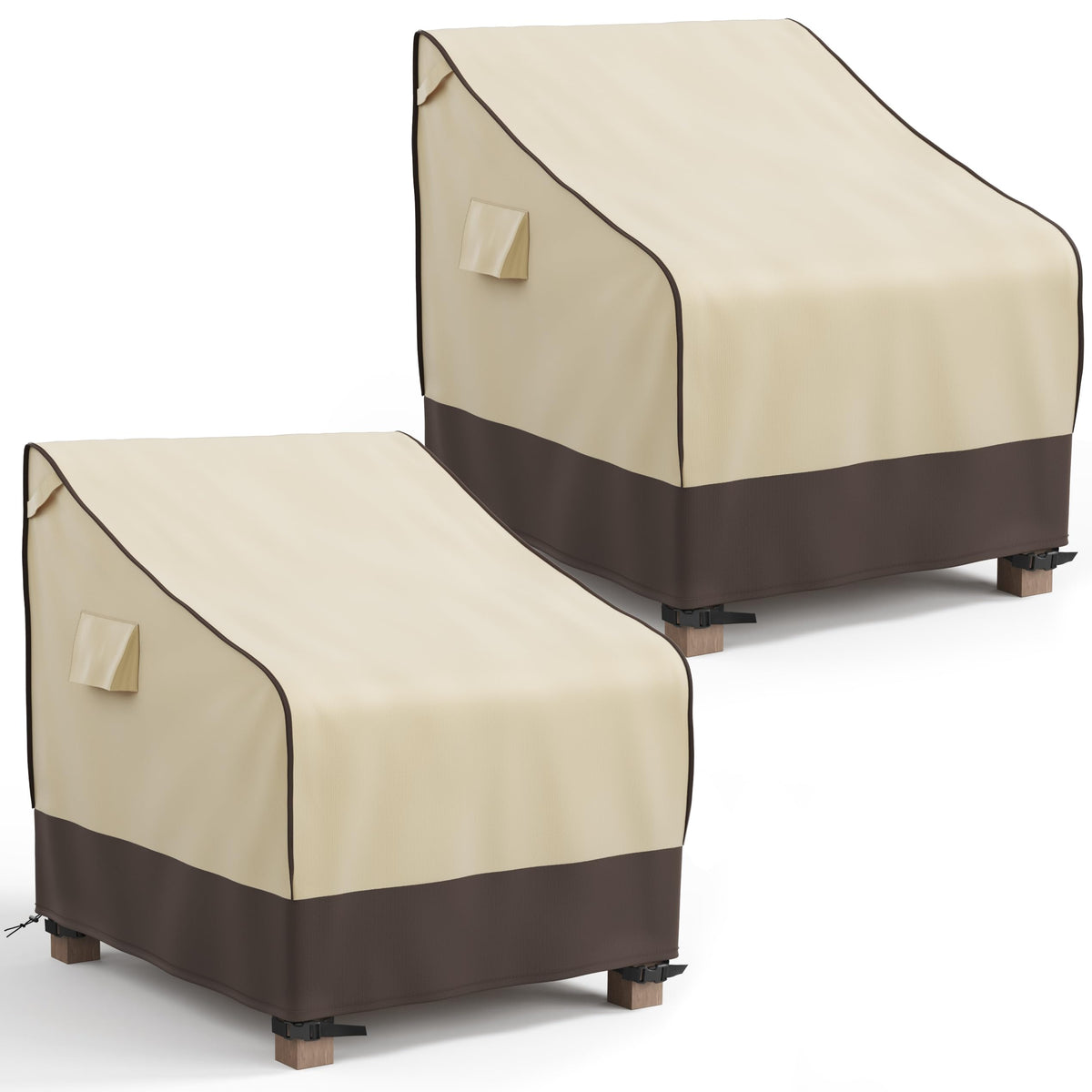MR. COVER patio chair cover brown and khaki front view