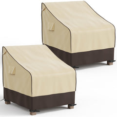 MR. COVER Patio Chair Cover front view in brown and khaki