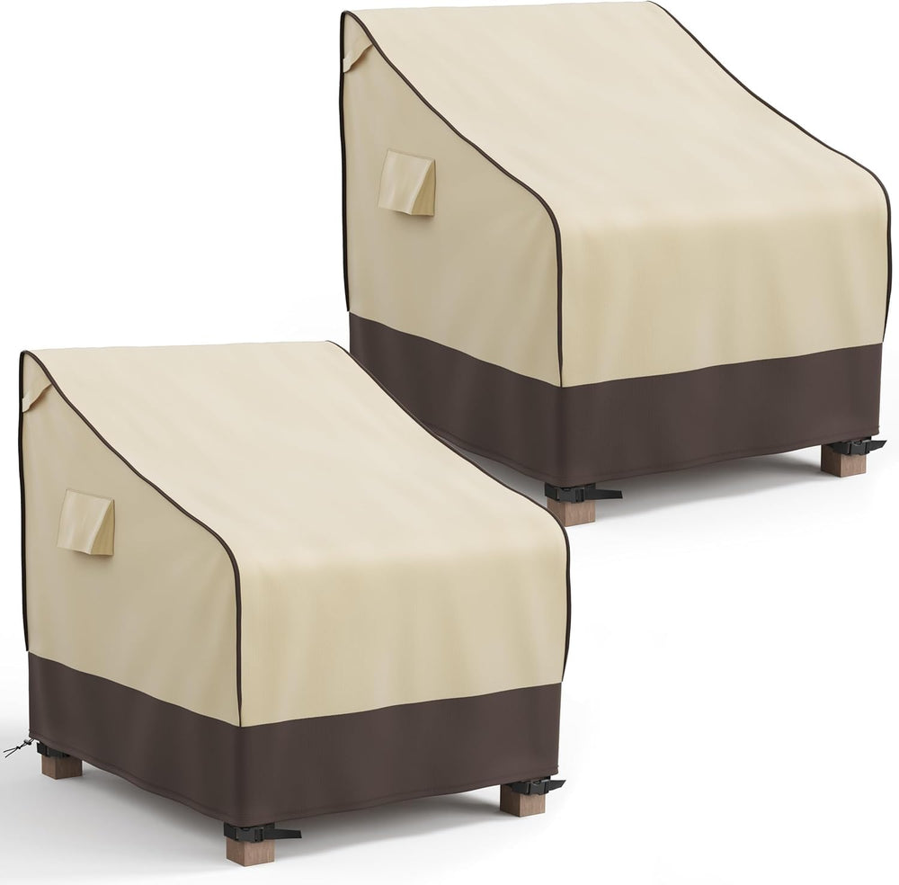 MR. COVER patio chair cover in brown and khaki front view