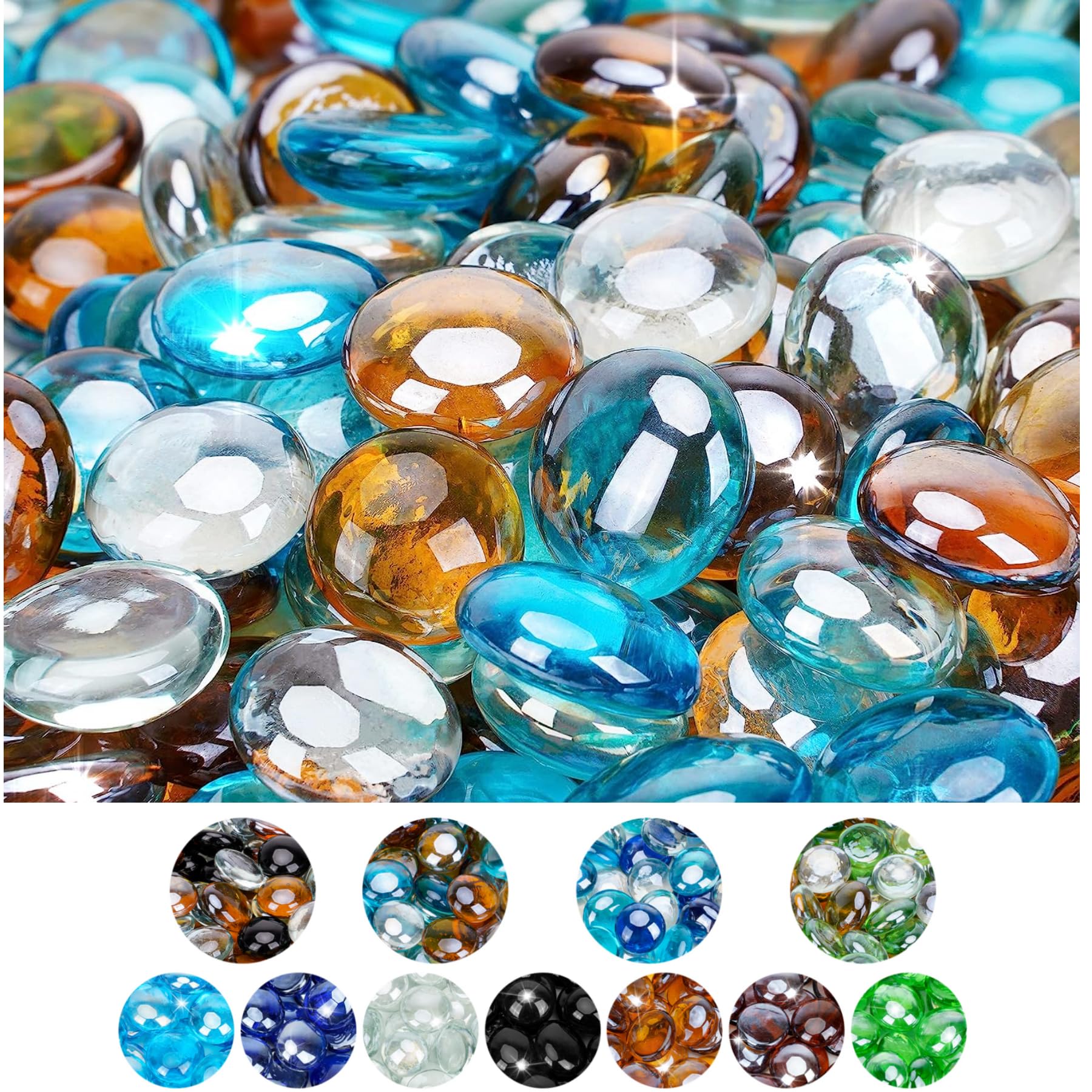 Mr. Fireglass 1/2" Fire Glass Beads in Caribbean Blue, Crystal Ice, and Caramel