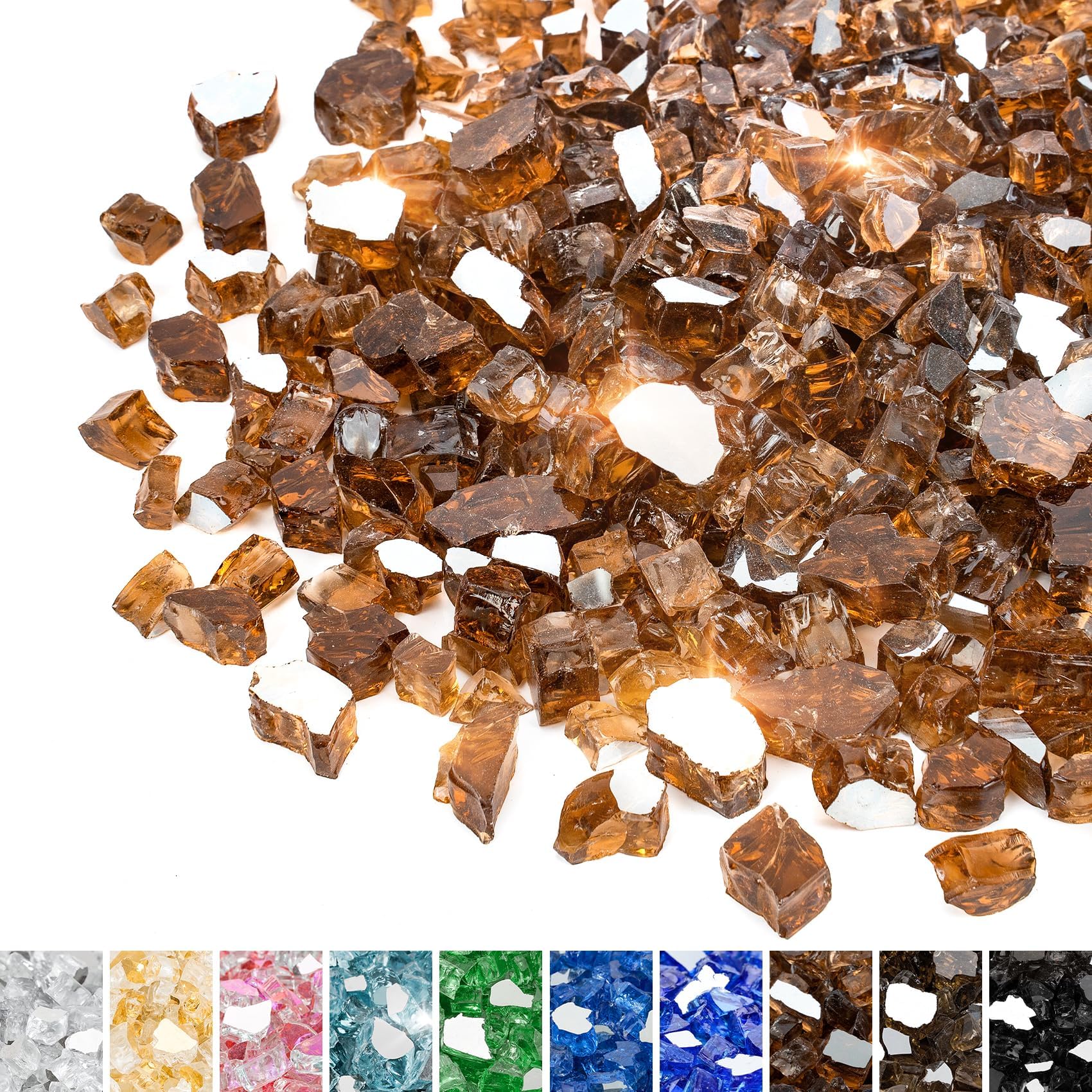 Mr. Fireglass 10 lbs reflective copper fire pit glass front view