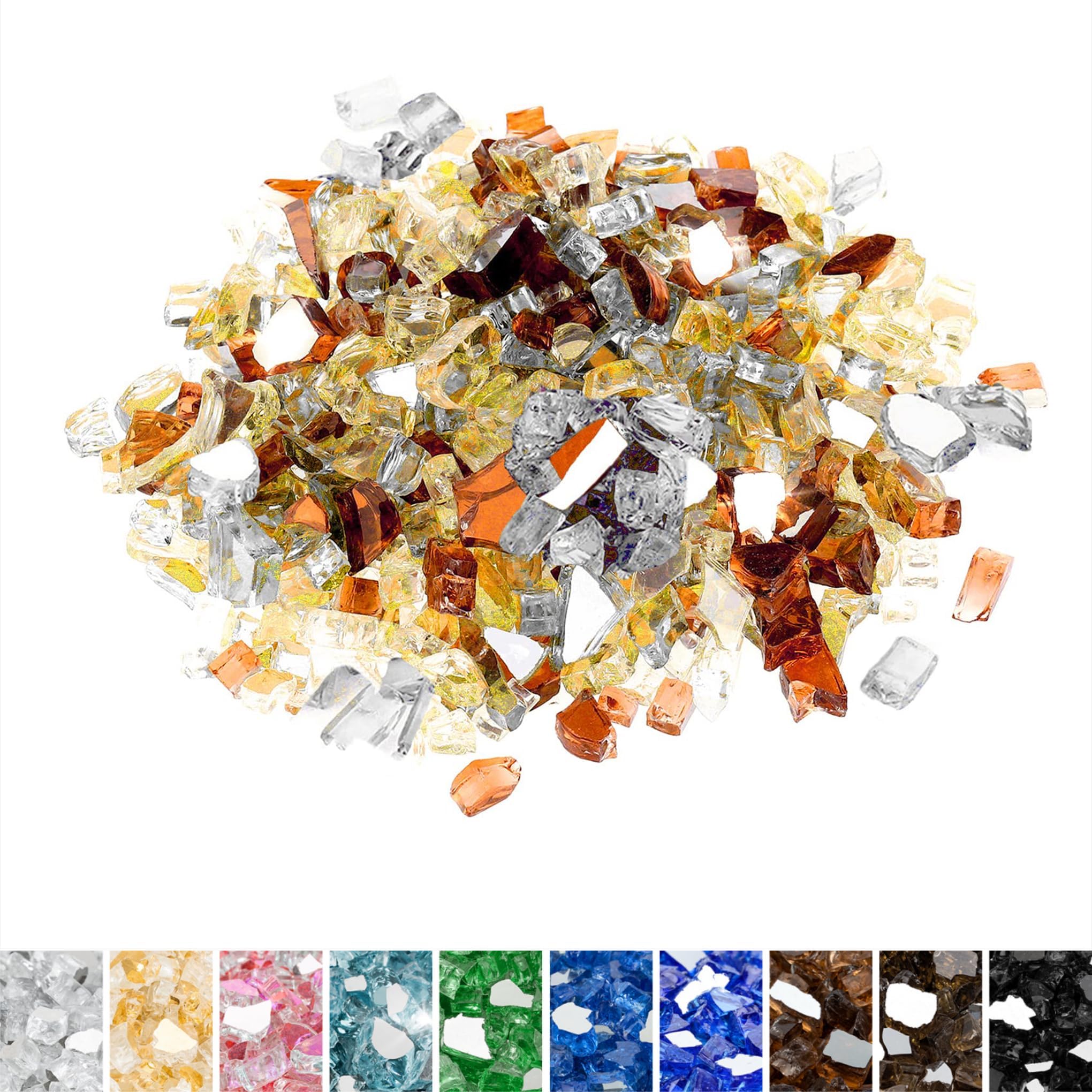 Mr. Fireglass Blended Fire Glass 10 lbs Copper Gold Platinum package