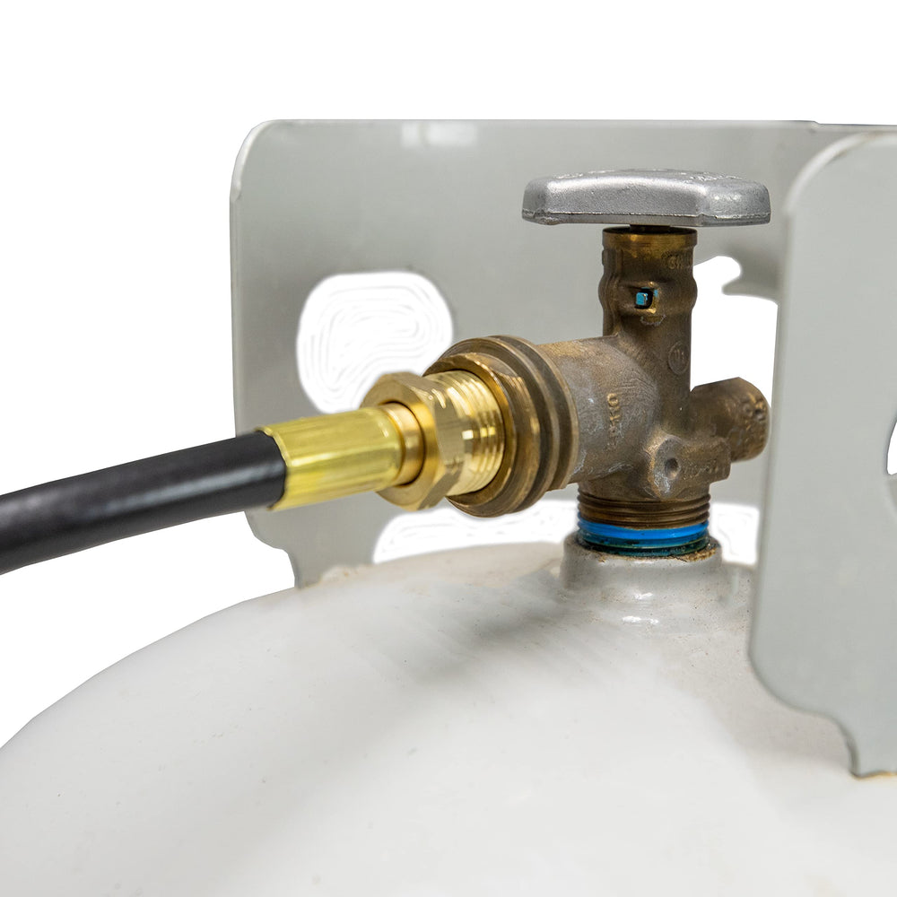 Mr. Heater hose assembly showing brass fittings