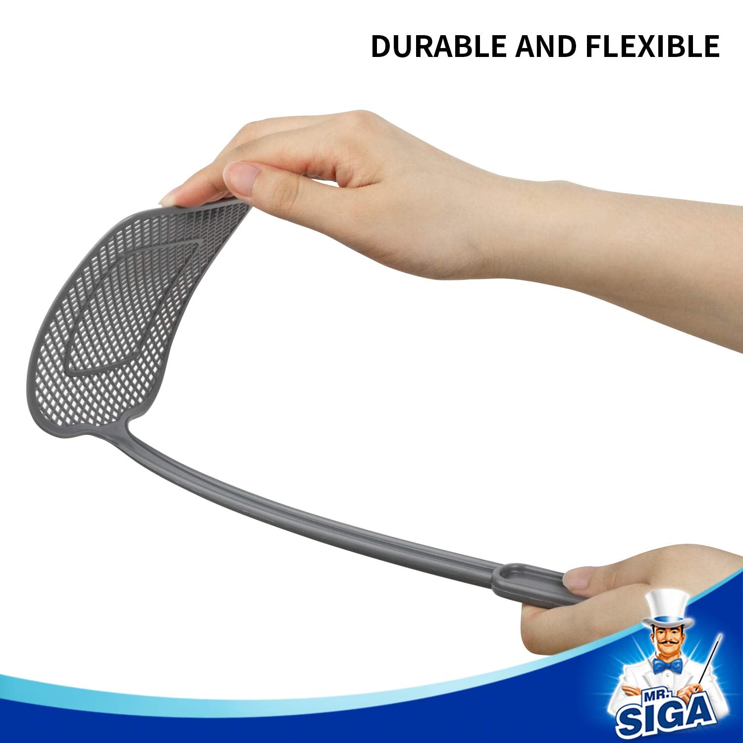 MR.SIGA Heavy Duty Long Handle Fly Swatter 6 Pack, Gray