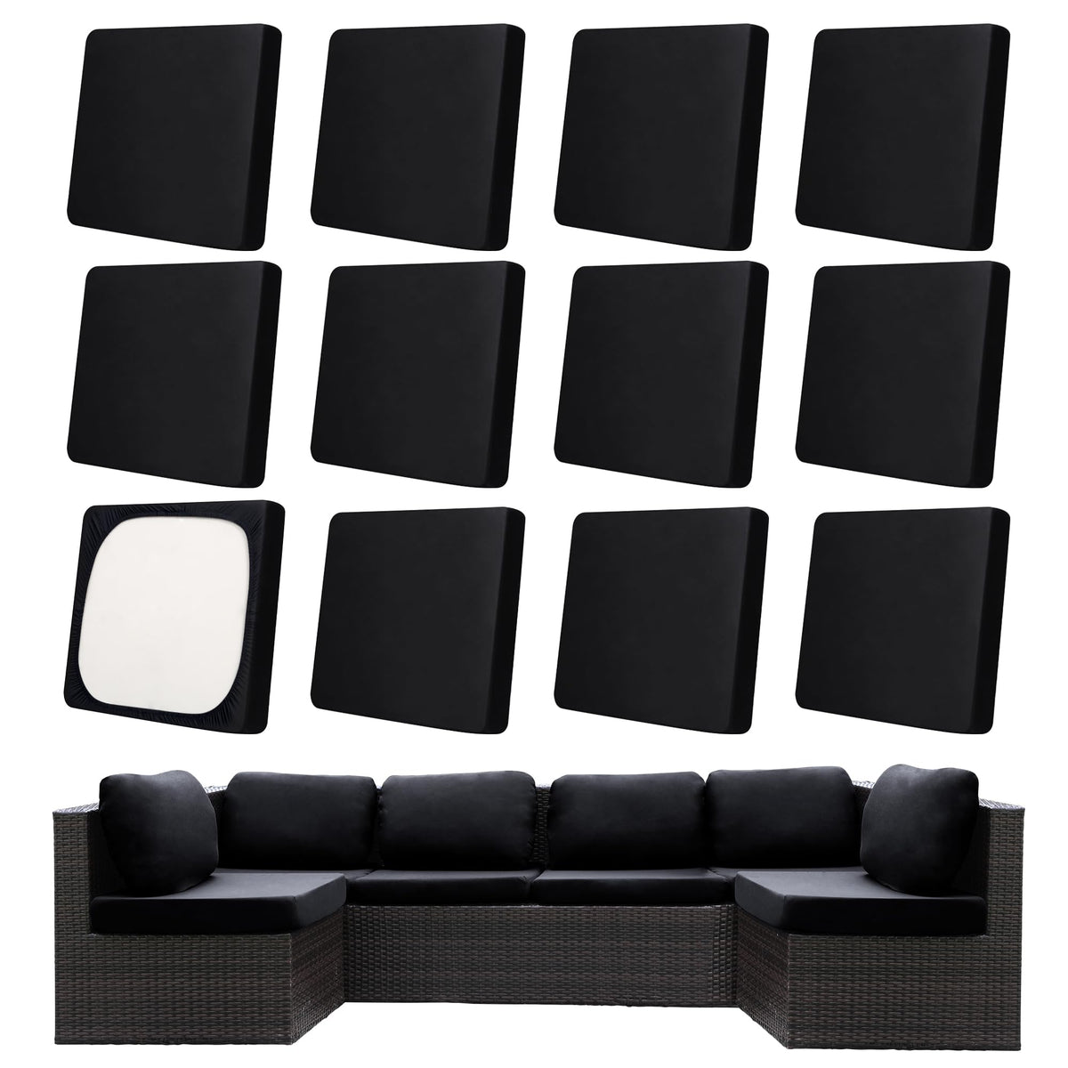 MRGSDL 12Pcs Patio Cushion Covers in black front view