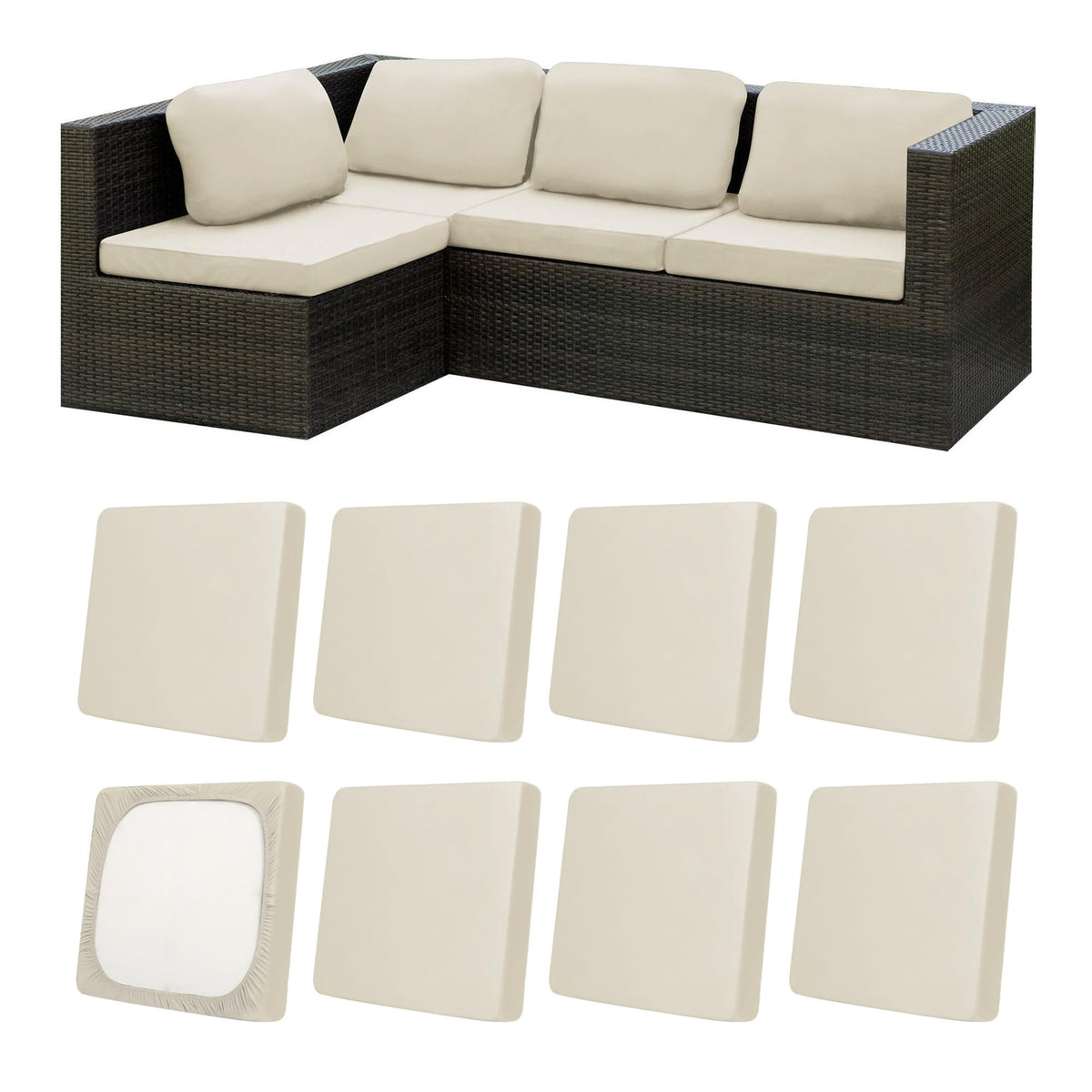 MRGSDL 8Pcs outdoor cushion covers in beige, front view
