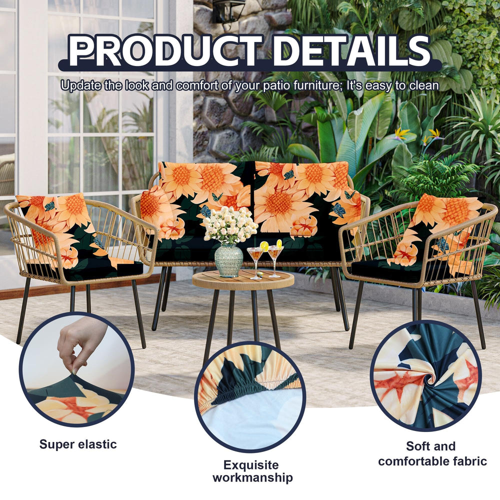 MRGSDL 8Pcs Outdoor Cushion Covers Sunflower detailed fabric texture