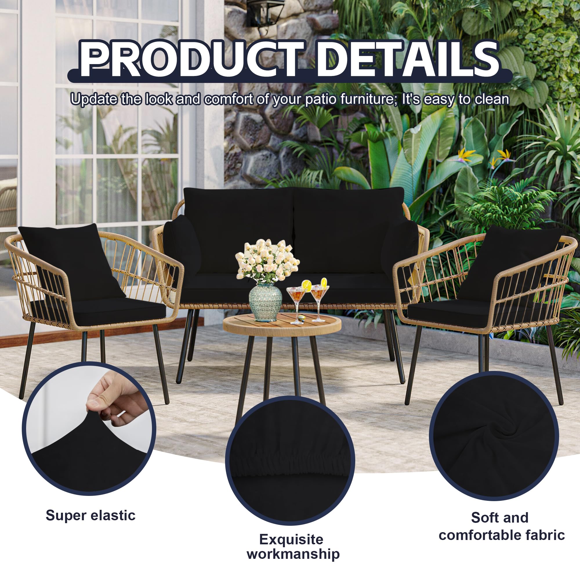 MRGSDL cushion covers displayed on outdoor furniture
