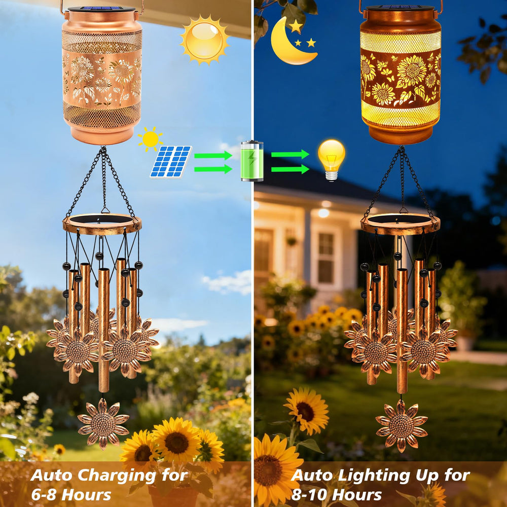 MRHEPHAESTUS wind chimes hanging in a garden setting
