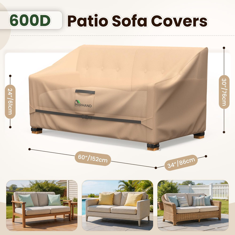Mrrihand 600D patio sofa cover side view with handles