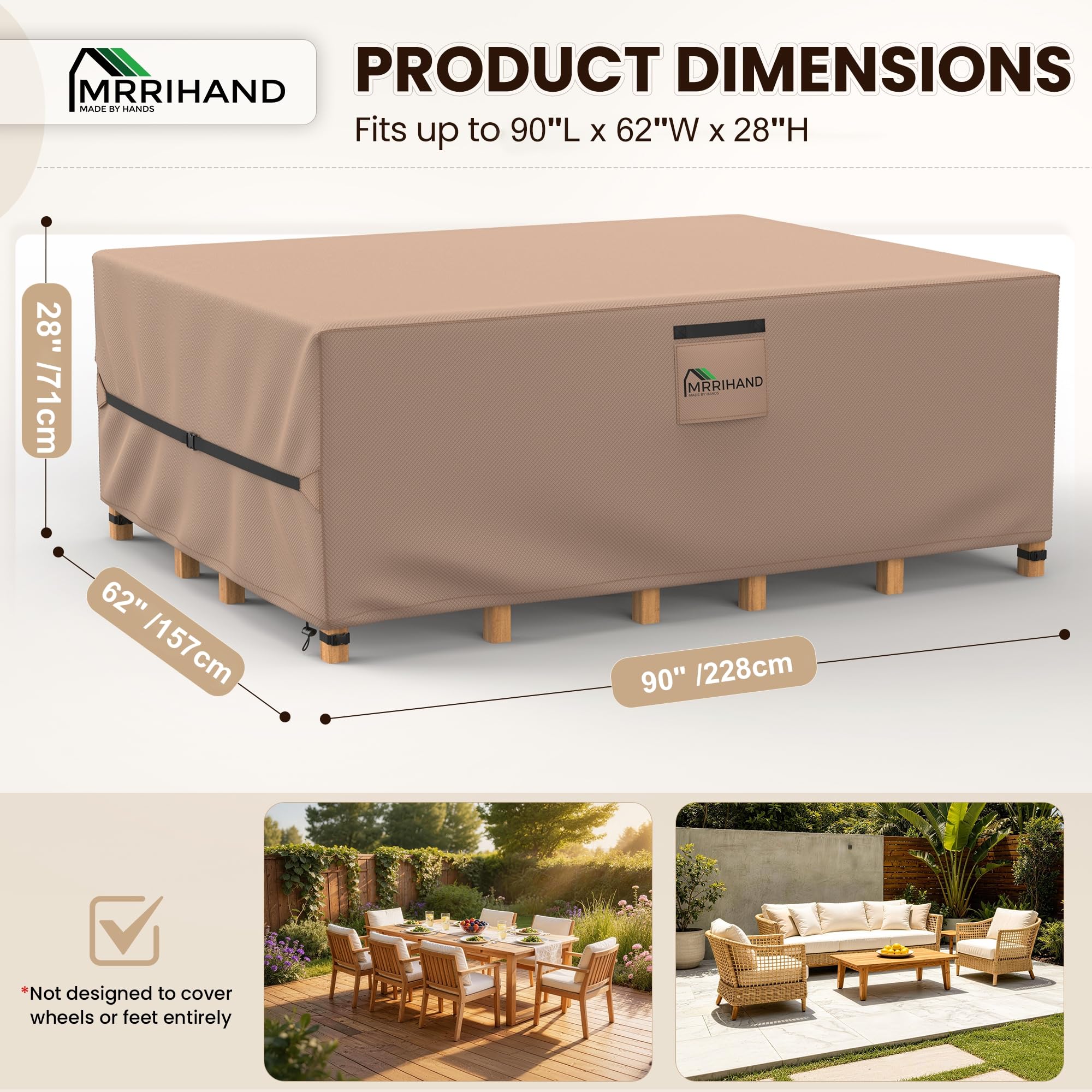 Mrrihand Outdoor Patio Furniture Cover showing click-close straps