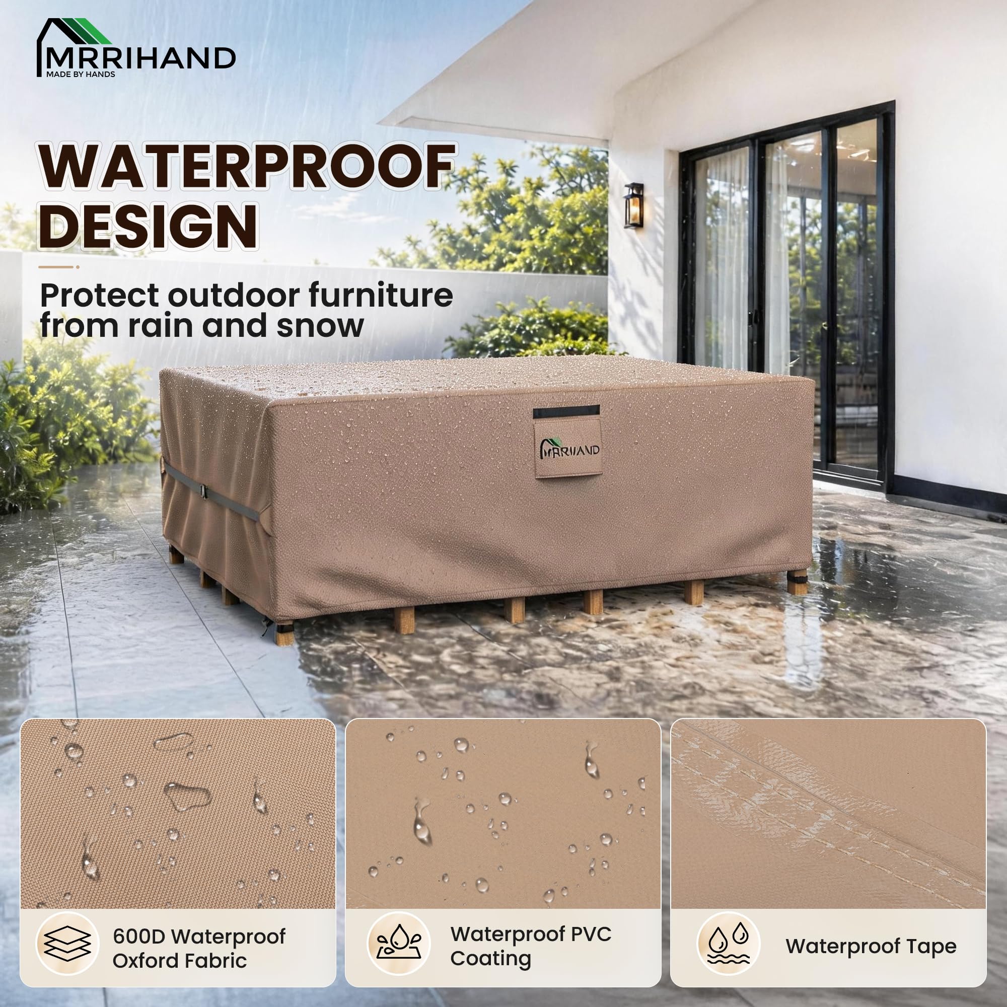 Mrrihand Outdoor Patio Furniture Cover side view showcasing waterproof material