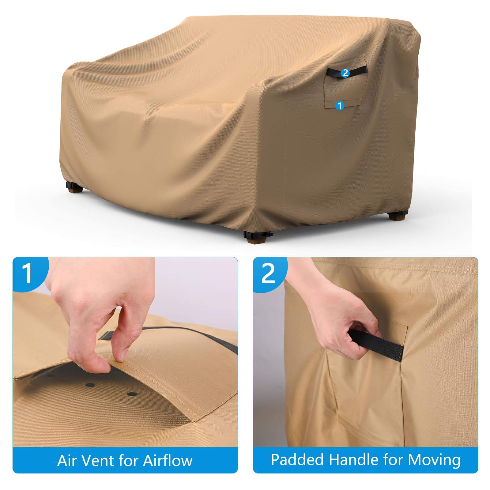 Mrrihand outdoor sofa cover with padded handles