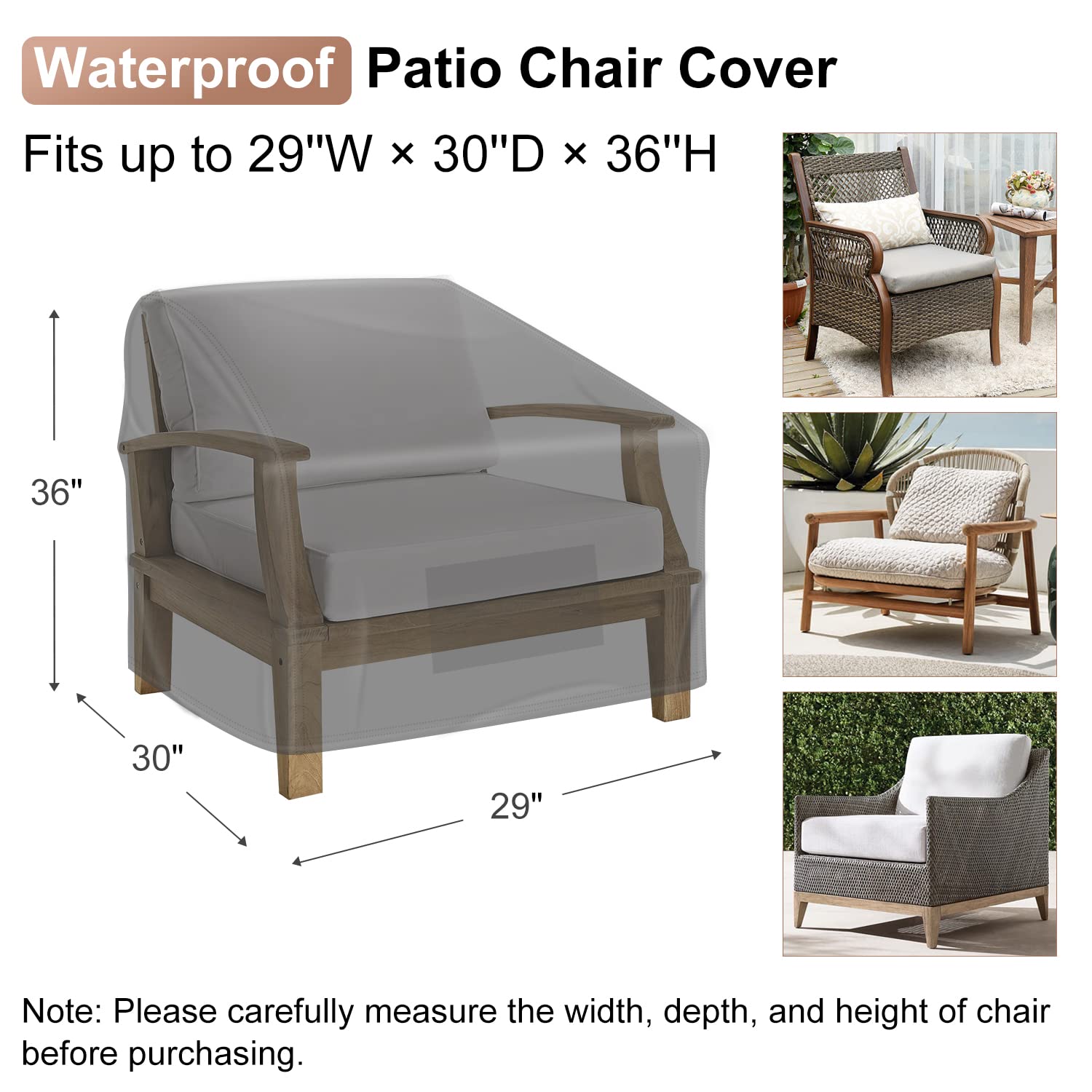 Mrrihand patio chair cover black side view with handles