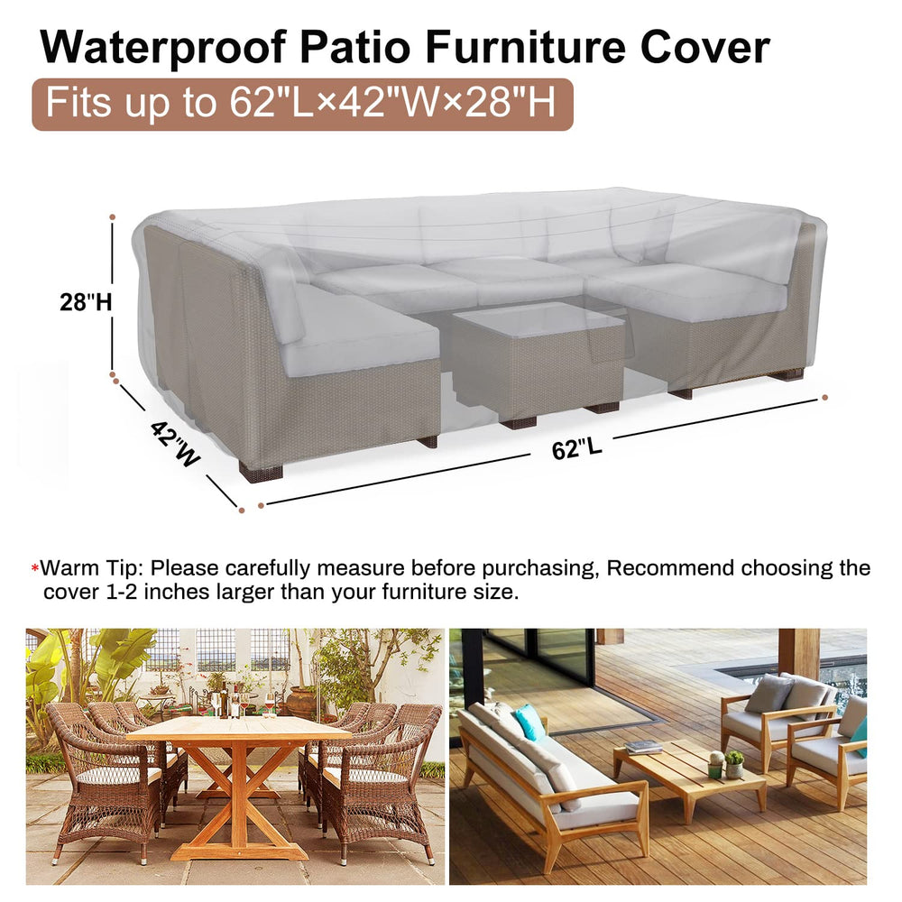 Mrrihand patio furniture cover side view showing dimensions