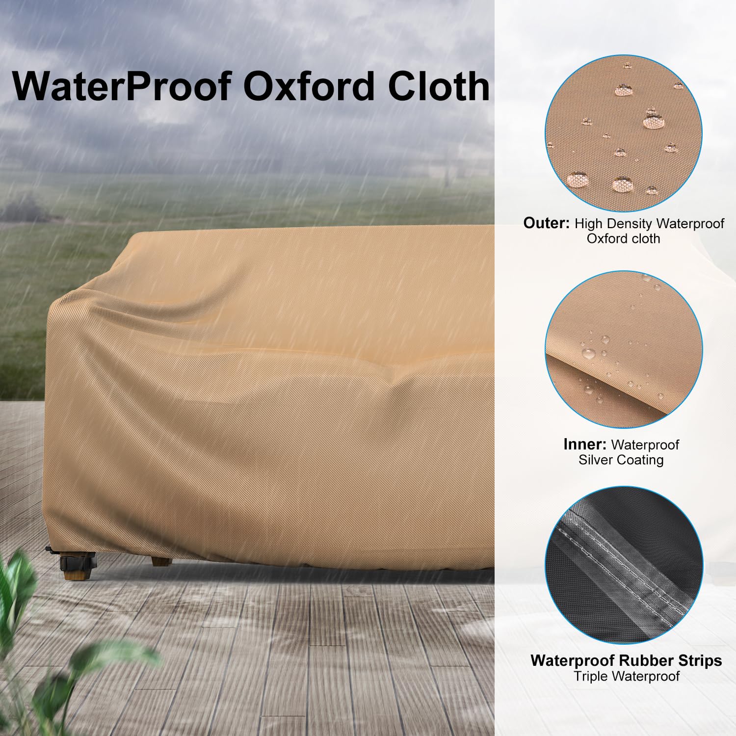 Mrrihand patio sofa cover demonstrating secure click-close straps
