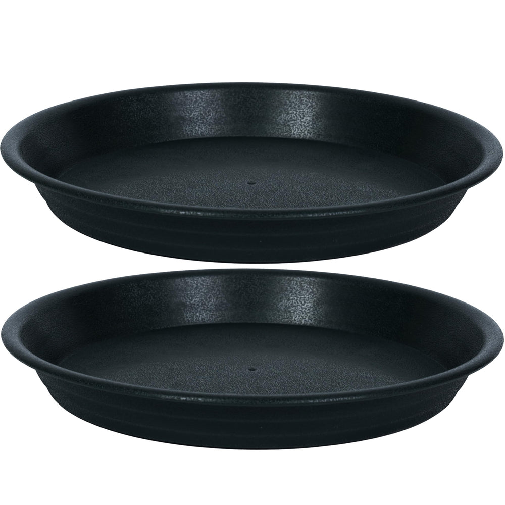 MSKIAUO 14-inch plant saucer drip tray, black, front view