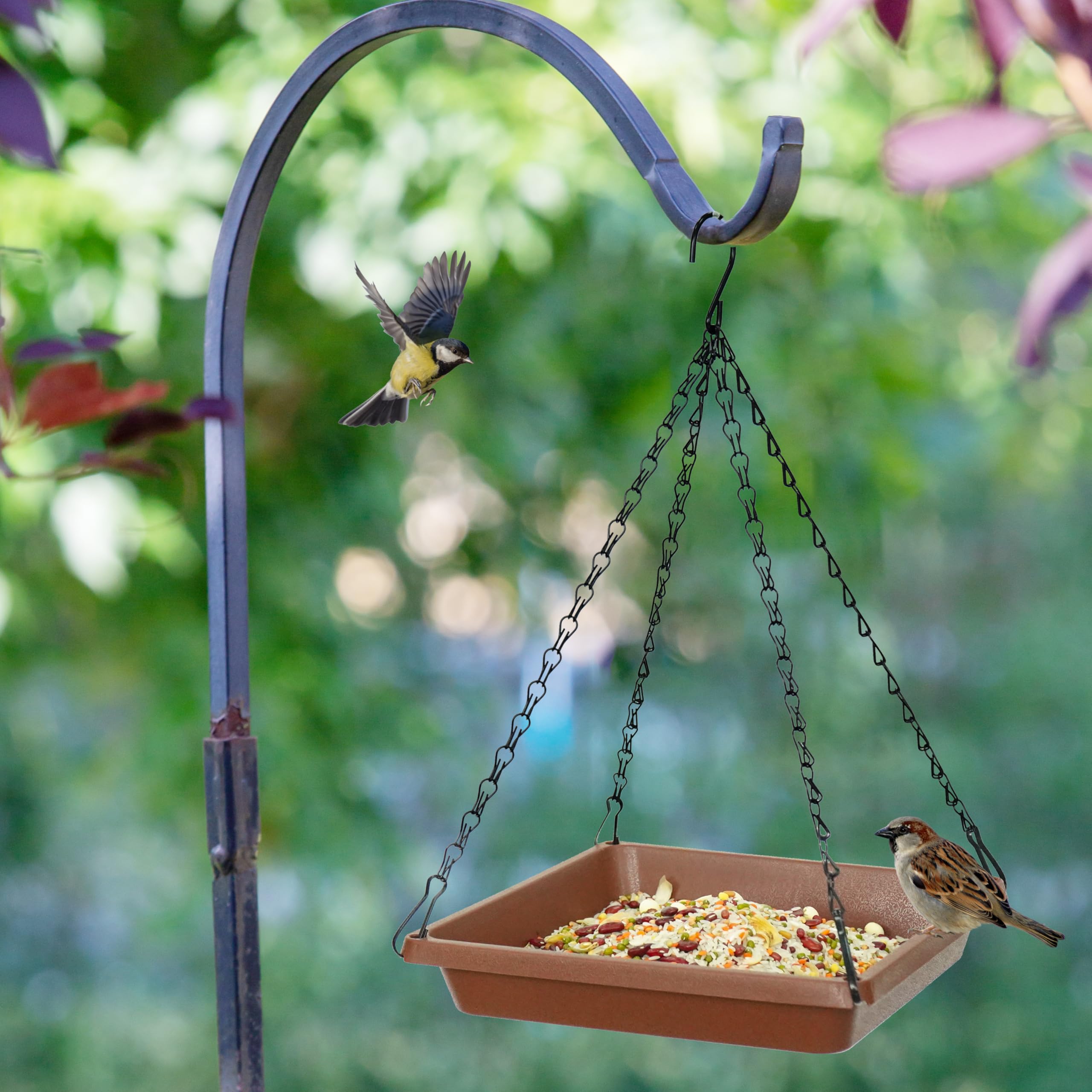 MSKIAUO bird feeder with birds feeding nearby