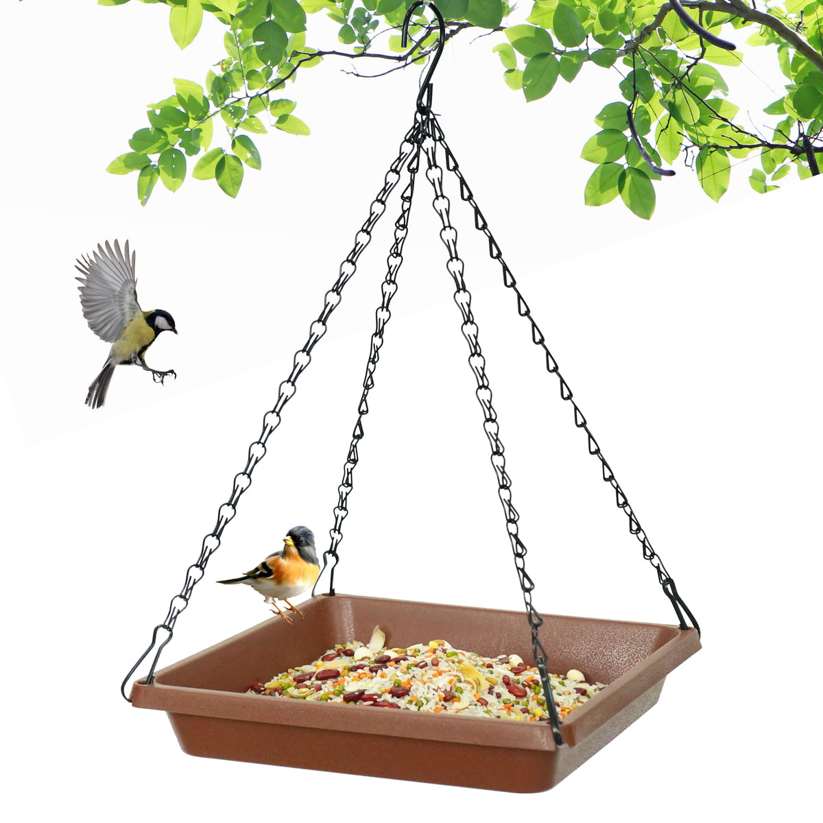 MSKIAUO Large Hanging Bird Feeder Tray Brown front view
