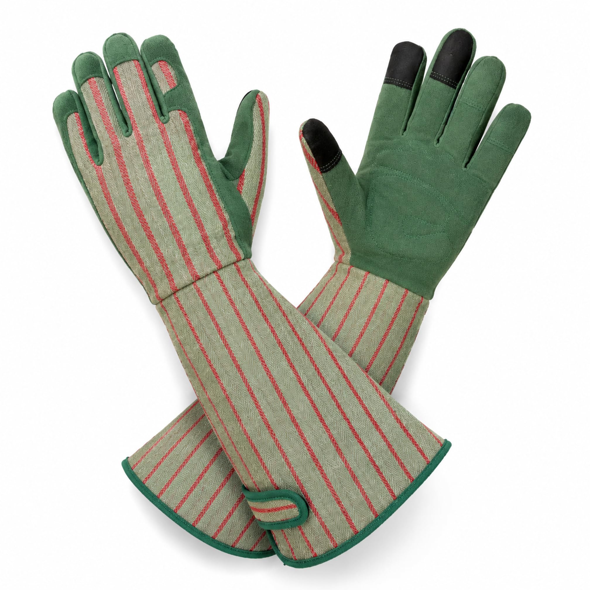 MSUPSAV Elbow Length Gardening Gloves green stripe front view