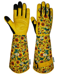 MSUPSAV Elbow Length Gardening Gloves in Sunflower design, front view